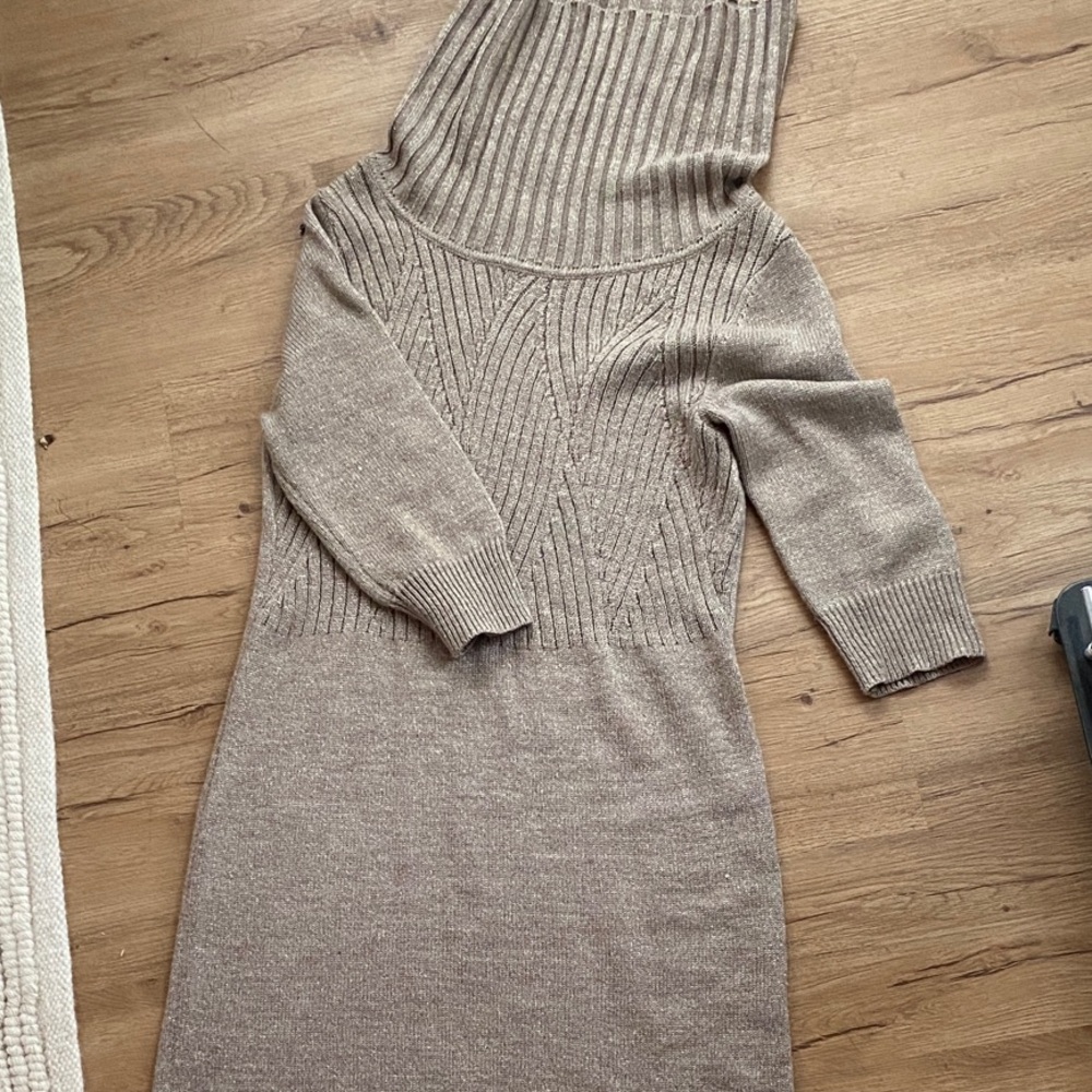 Cozy Tan Knit Sweater Dress